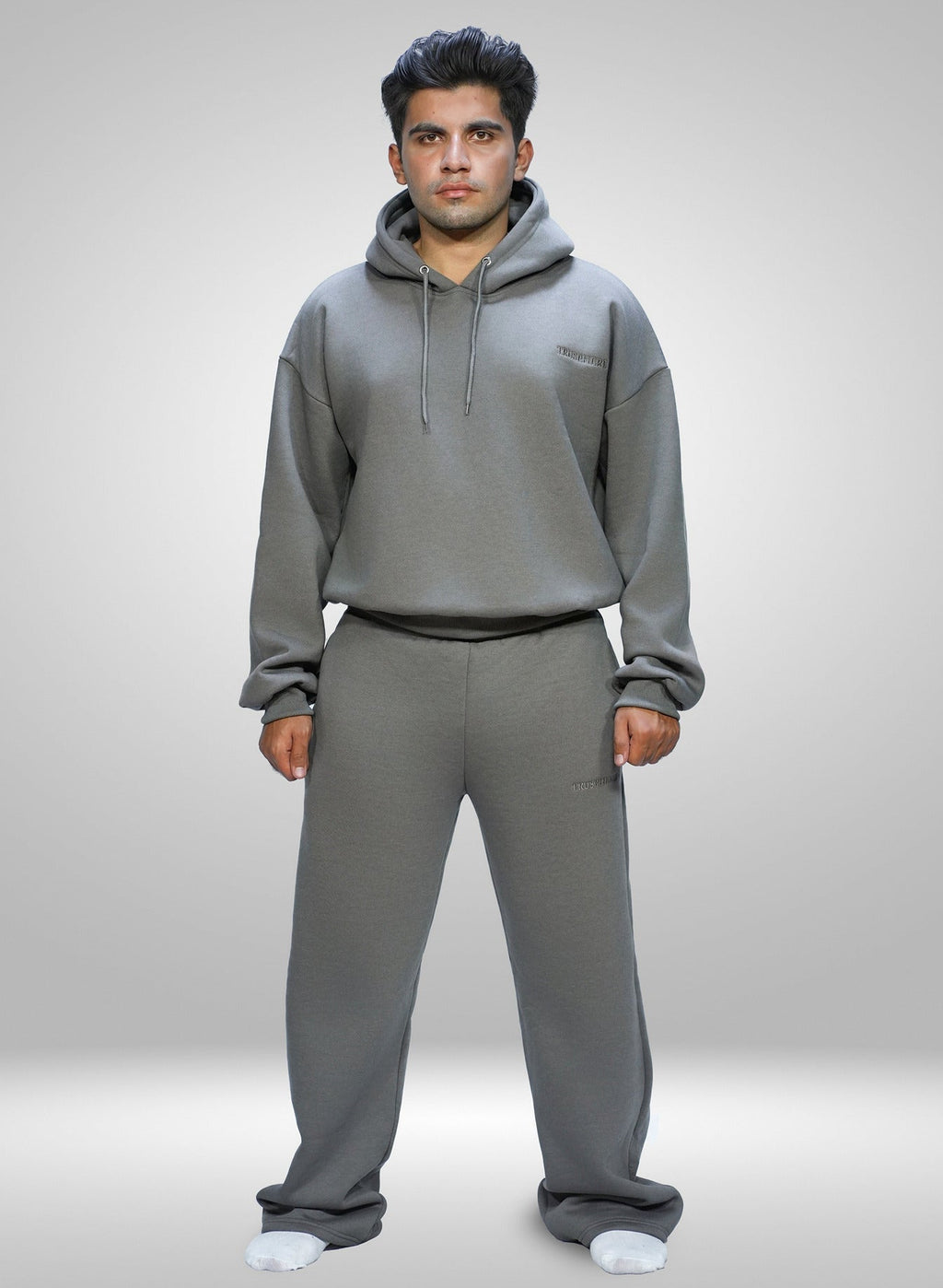 "Black heavyweight tracksuit set 450 GSM fleece hoodie and buggy pants"