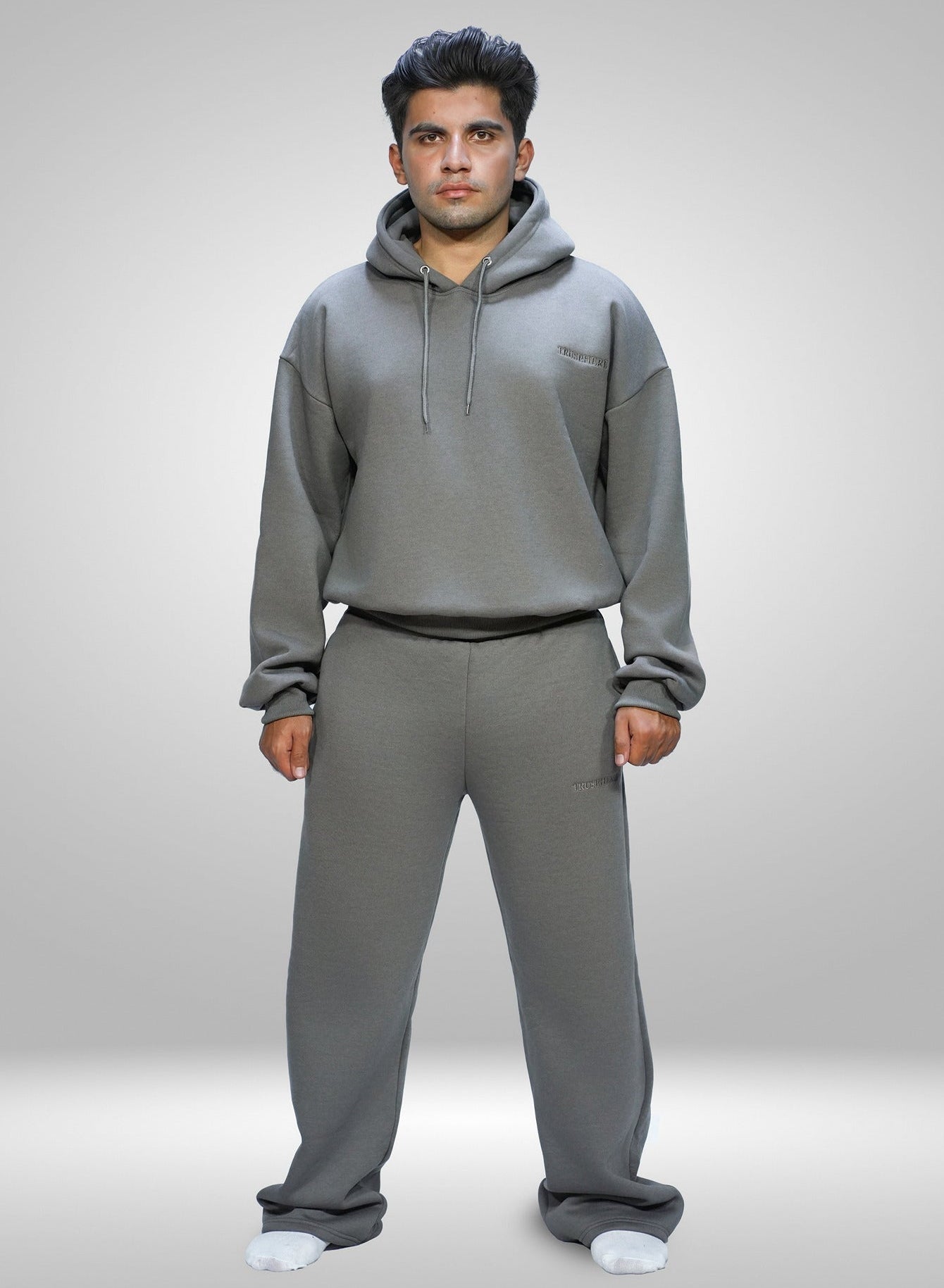 "Black heavyweight tracksuit set 450 GSM fleece hoodie and buggy pants"