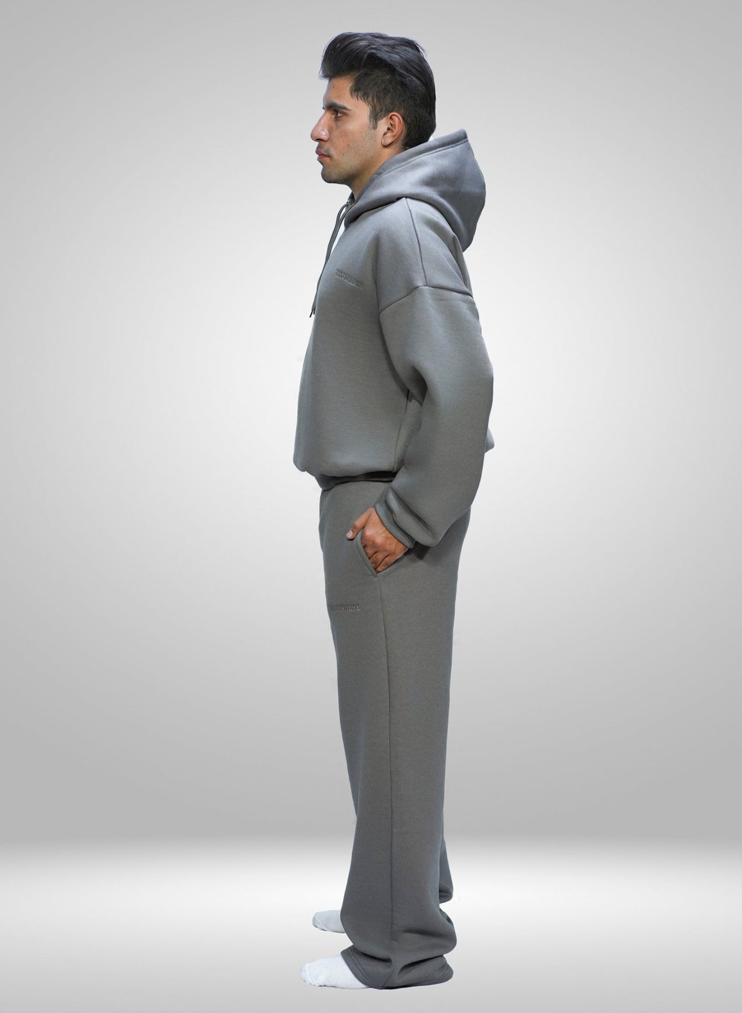 "Black heavyweight tracksuit set 450 GSM fleece hoodie and buggy pants"