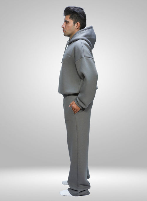 "Black heavyweight tracksuit set 450 GSM fleece hoodie and buggy pants"